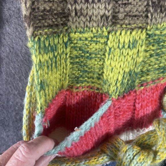 Boho Rainbow Crochet Cardigan Jacket Art To Wear Large Buttons Hooded Size S/M - Picture 5 of 11